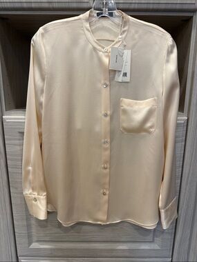 Vince  Silk Band-Collar Blouse